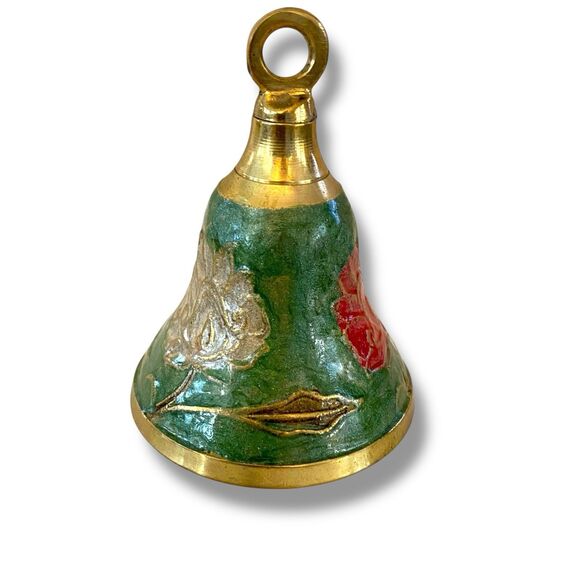 Vintage Cloisonné Enamel Brass Bell Flowers Collectible - Picture 1 of 5